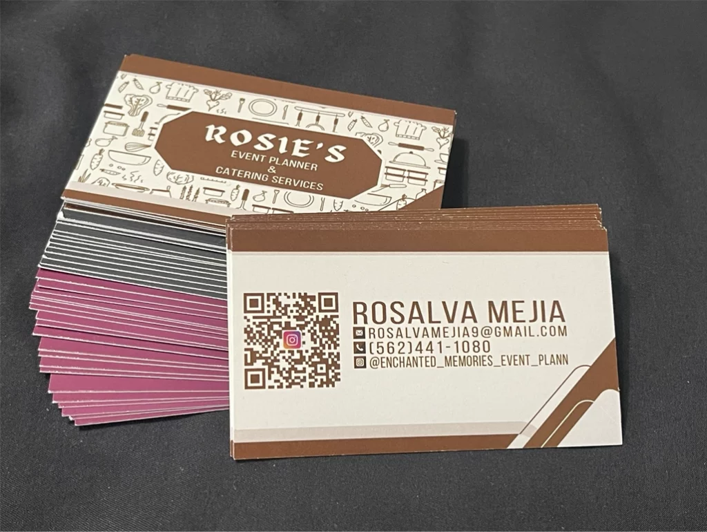 Custom business cards designed and printed for Rosie's business